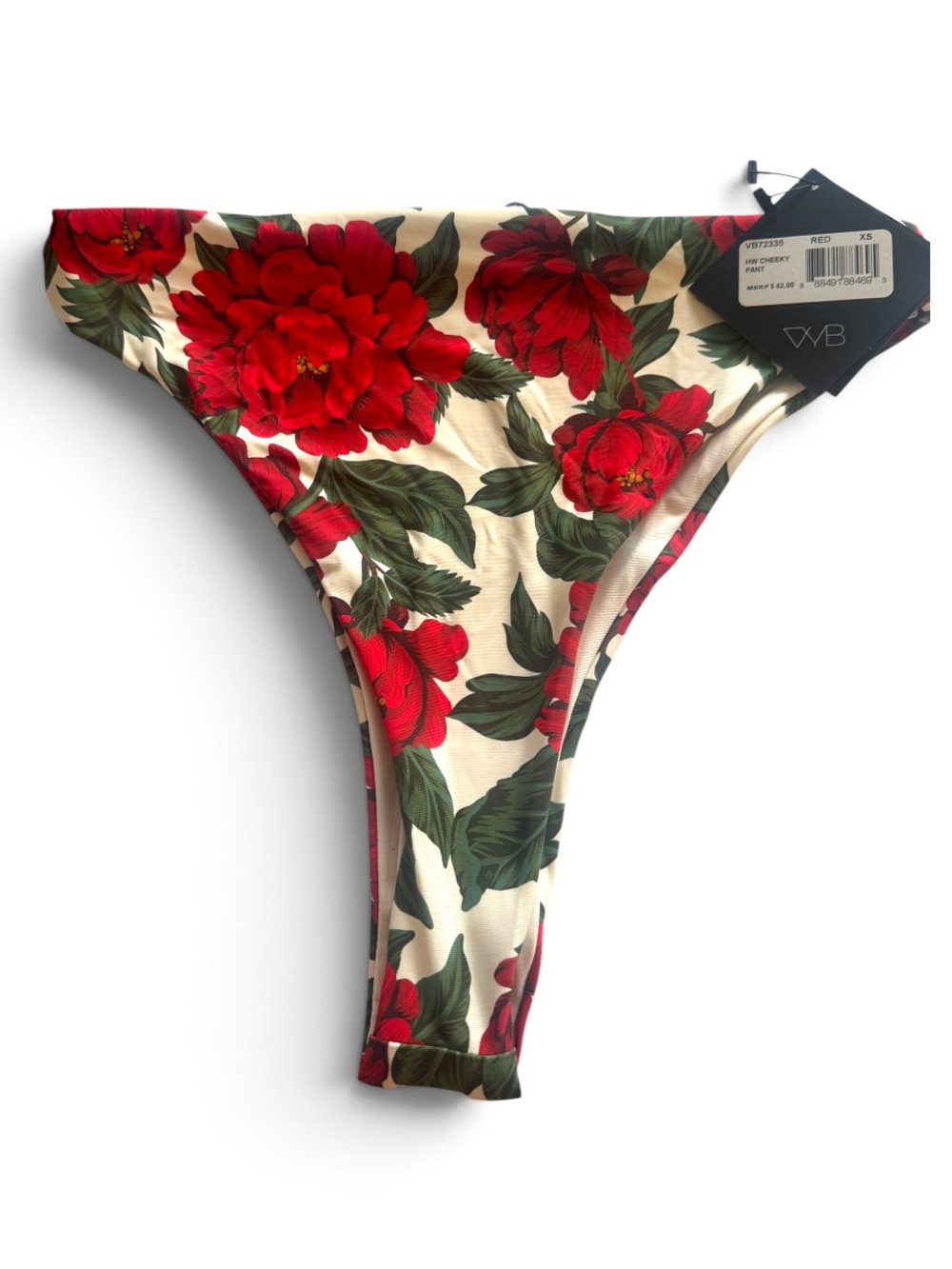 NWT VYB Swim Floral Red Rose Gianna High Waist Bikini Bottom - Size XS -MSRP $42